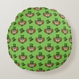 Cute St Patrick's Day Owl Cartoon Round Cushion