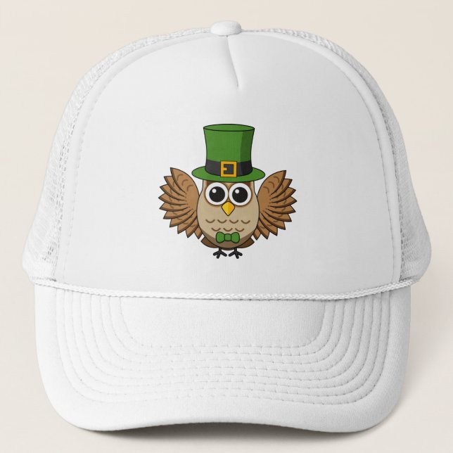 Cute St Patrick's Day Owl Cartoon Trucker Hat (Front)