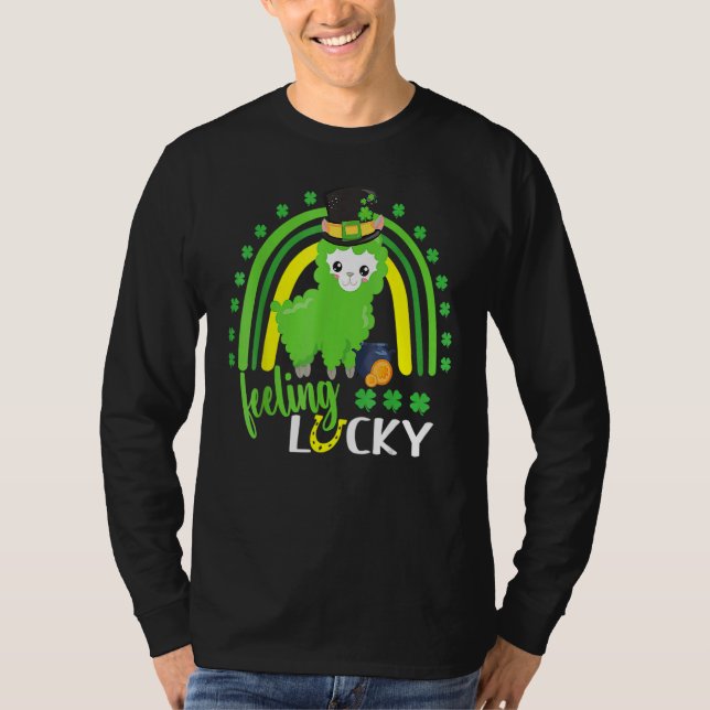 Cute St Patricks Day Rainbow Llama Feeling Lucky S T-Shirt (Front)