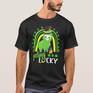 Cute St Patricks Day Rainbow Llama Feeling Lucky T-Shirt