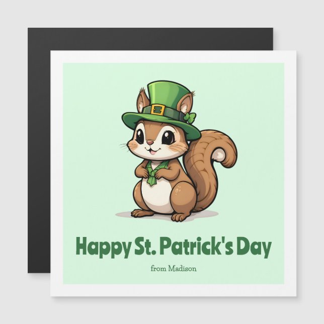 Cute St. Patrick's Day Squirrel Magnetic Card (Front/Back)