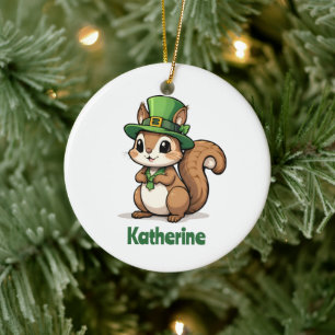 Cute St. Patrick's Day Squirrel with Green Hat Ceramic Tree Decoration