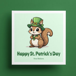 Cute St. Patrick's Day Squirrel with Green Hat Holiday Card