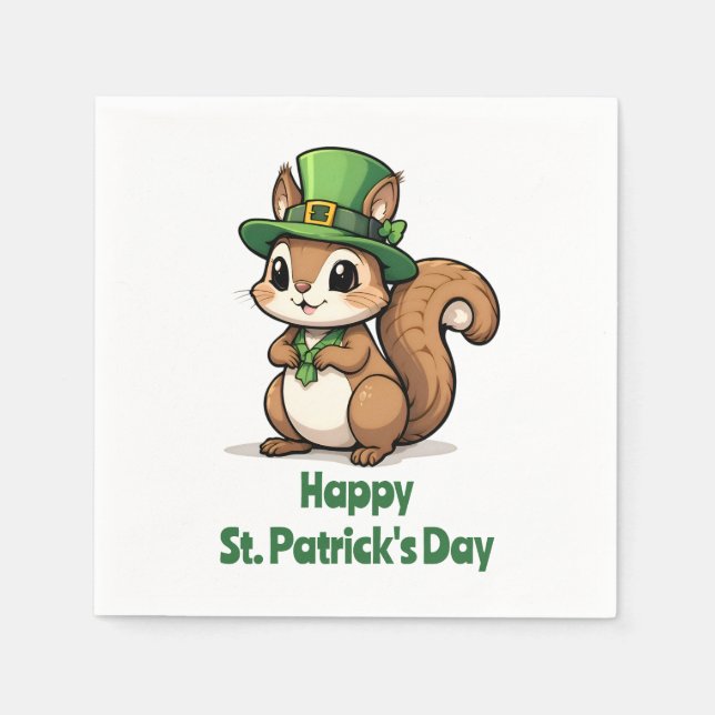 Cute St. Patrick's Day Squirrel with Green Hat Napkin (Front)