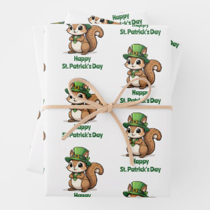 Cute St. Patrick's Day Squirrel with Green Hat Wrapping Paper Sheet