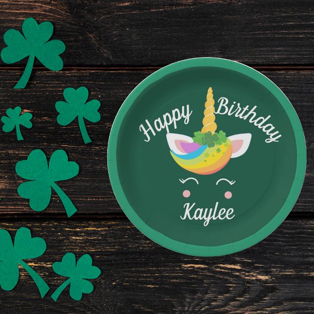 Cute St. Patricks Day Unicorn Happy Birthday Paper Plate (Creator Uploaded)