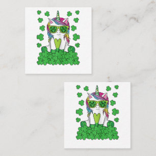 Cute St Patricks Day Unicorn Lepricorn Shamrock Square Business Card