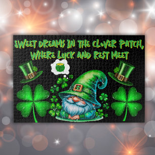 Cute St Patrick's Gnome Sleeping on black   Jigsaw Puzzle