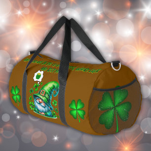 Cute St Patrick's Gnome Sleeping on brown Duffle Bag