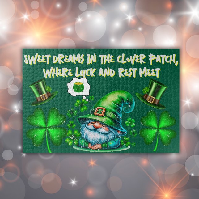 Cute St Patrick's Gnome Sleeping on hunter green | Jigsaw Puzzle (Creator Uploaded)