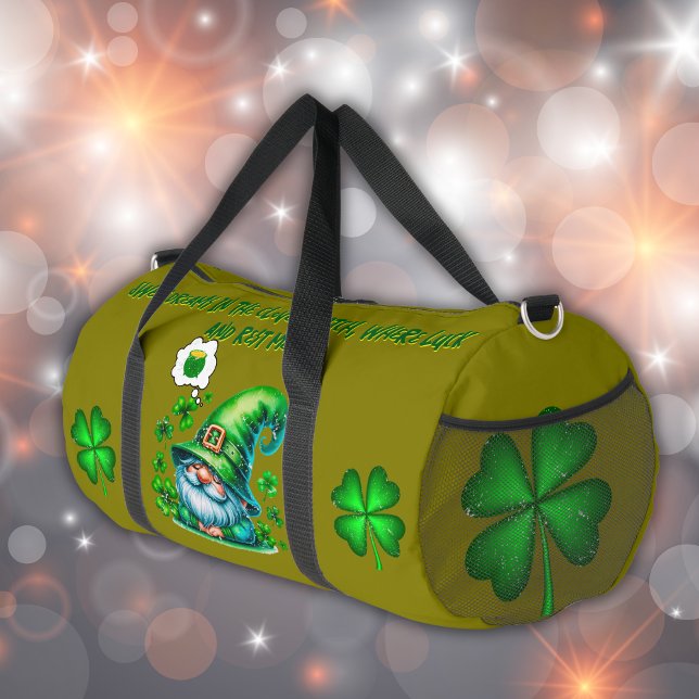 Cute St Patrick's Gnome Sleeping on olive | Duffle Bag (Creator Uploaded)