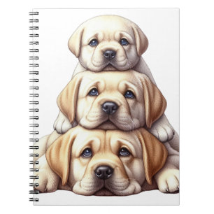 CUTE STACK OF YELLOW LABRADOR RETRIEVER PUPPY DOGS NOTEBOOK