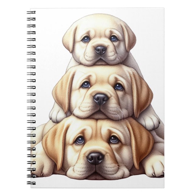 CUTE STACK OF YELLOW LABRADOR RETRIEVER PUPPY DOGS NOTEBOOK (Front)