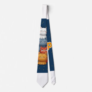 Cute Stacked Cats Necktie 🐱 | Navy Blue Starry Ni