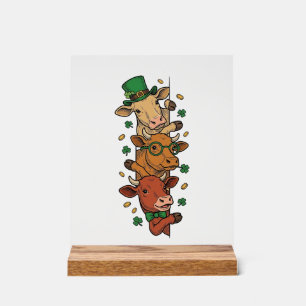 Cute Stacked Cows St Patrick Vintage Engraving Des Acrylic Sign