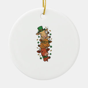 Cute Stacked Cows St Patrick Vintage Engraving Des Ceramic Tree Decoration