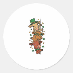 Cute Stacked Cows St Patrick Vintage Engraving Des Classic Round Sticker