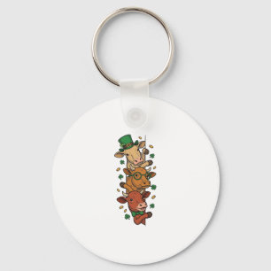 Cute Stacked Cows St Patrick Vintage Engraving Des Key Ring