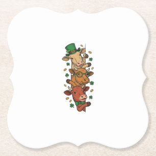 Cute Stacked Cows St Patrick Vintage Engraving Des Paper Coaster