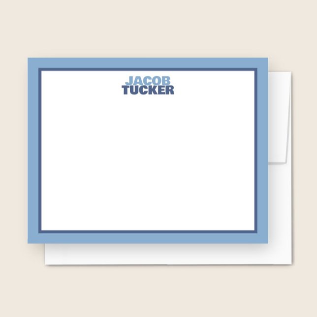 Cute Stacked Name 2-Tone Blue Border Stationery Card (Creator Uploaded)