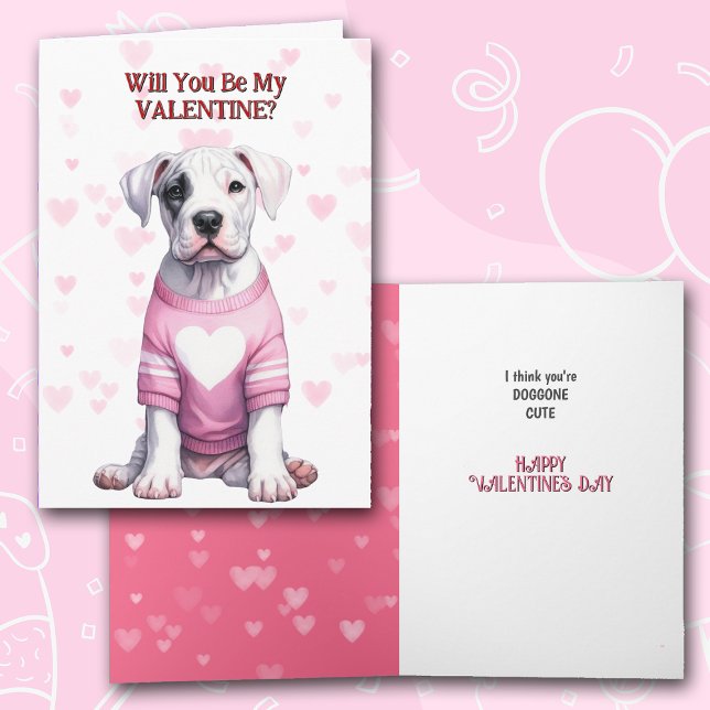 Cute Staffordshire Puppy Dog in Sweater Valentine Holiday Card (Creator Uploaded)