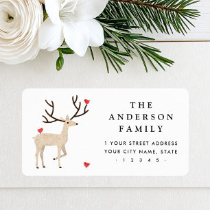 Cute stag with red birds return address label