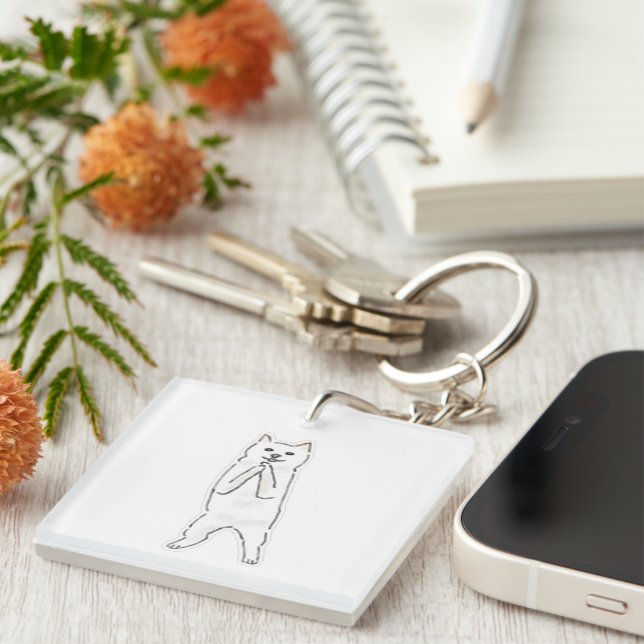 Cute Standing Dog Praying Begging Funny Line Art I Key Ring (Front Right)