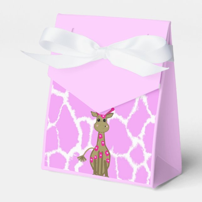 Cute Standing Giraffe with Pink Spots Favour Box (Front Side)