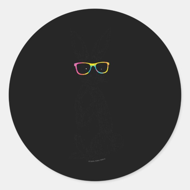 Cute Standing Hipster Bunny Tie Dye Glasses Rabbit Classic Round Sticker (Front)