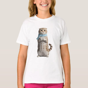 Cute Standing Scarf Cat Kids T-Shirt