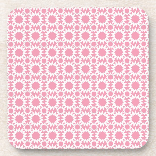 Cute Star Flowers Pattern Pink and White Coaster (Front)