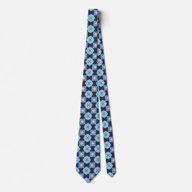 Cute Star Geometric Pattern `Blue  Tie (Front)