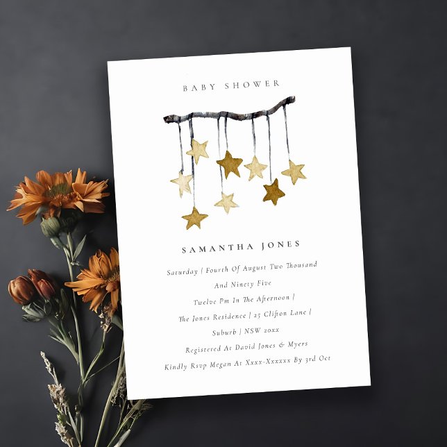 Cute Star Mobile Neutral Yellow Baby Shower Invite (Creator Uploaded)