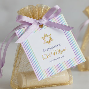 Cute Star of David Pastel Rainbow Stripes Favour Tags