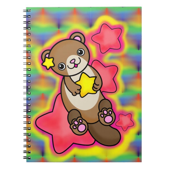 Cute Star Otter with Rainbow Psychedelic Colours Notebook (Front)