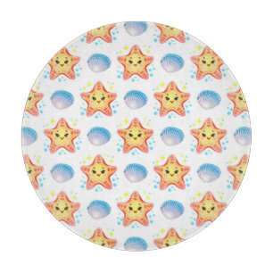 Cute Starfish and Seashells Cutting Board
