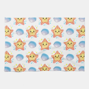 Cute Starfish and Seashells Tea Towel