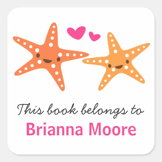 Cute starfish animal cartoon bookplate book square sticker (Front)