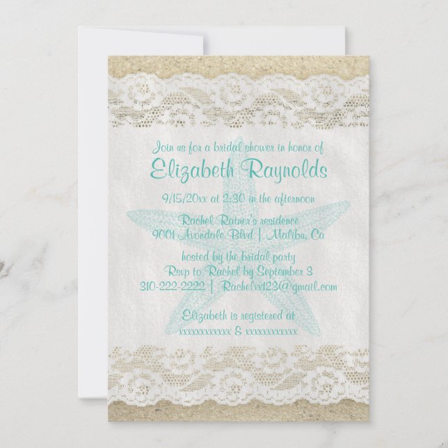 Cute Starfish Bridal Shower Invitations (Front)