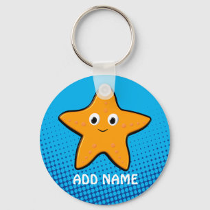 Cute Starfish Drawing Blue Ocean Key Ring