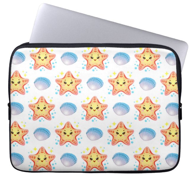 ⭐ Cute Starfish Glow ❄️ Seashell Beach Vibes Laptop Sleeve (Front)