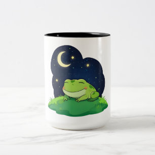 Cute Stargazing Frog Kawaii Night Sky Design Two-Tone Coffee Mug