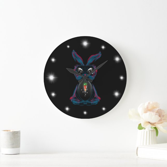 Cute Starlight Eyes Bunny in Meditation Yoga Pose Large Clock (Home)