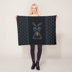 Cute Starlight Eyes Rabbit in Yoga Pose Meditation Fleece Blanket