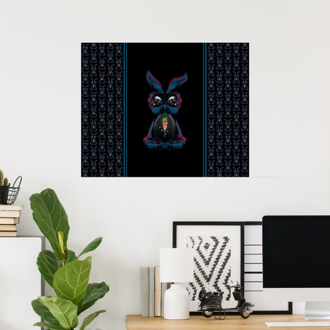 Cute Starlight Eyes Rabbit in Yoga Pose Meditation Poster (Home Office)