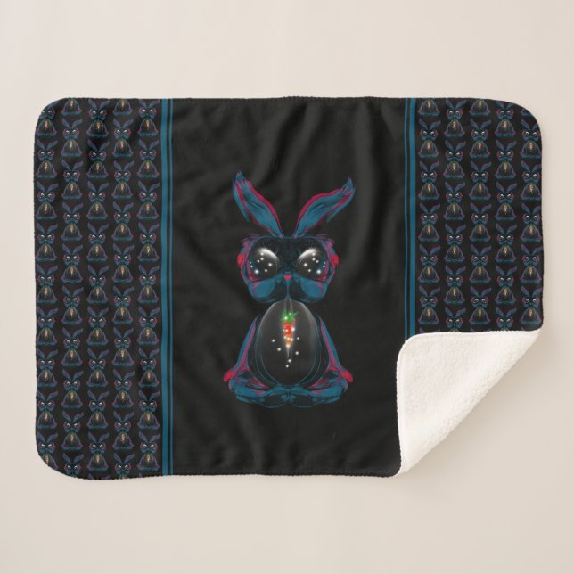 Cute Starlight Eyes Rabbit in Yoga Pose Meditation Sherpa Blanket (Front (Horizontal))