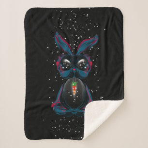 Cute Starlight Eyes Rabbit in Yoga Pose Meditation Sherpa Blanket