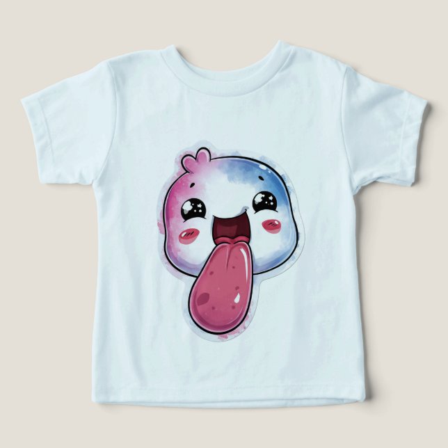 Cute Starry Character Graphic Light Blue Tee (Design Front)