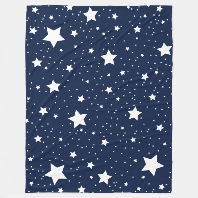 Cute Starry Cosmos Pattern in Navy Blue and White Fleece Blanket (Front)