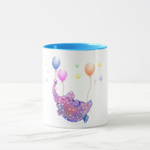 Cute Starry Elephant Flying with Colorful Balloons Mug